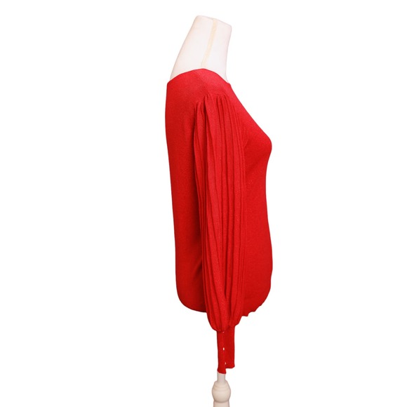 Nanette Lepore red medium sweater long pleated sleeve - Picture 4 of 7